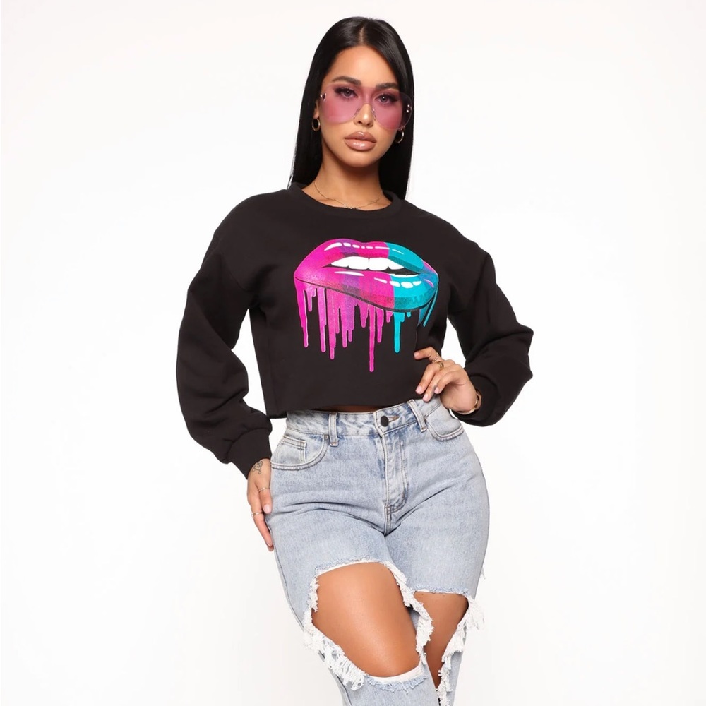 Fashion Nova Taste the Rainbow Sweatshirt- Black |size M|